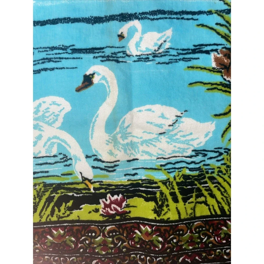 Vintage‎ Turkish Tapestry Swans Italian Pond Scene Colorful Wall Hanging 74